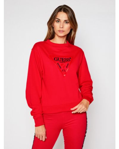 Laza szabású fleece pulóver Guess piros