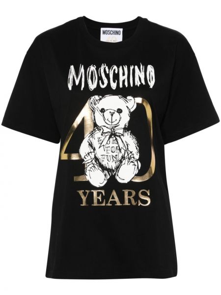 Kokvilnas t-krekls ar apdruku Moschino melns