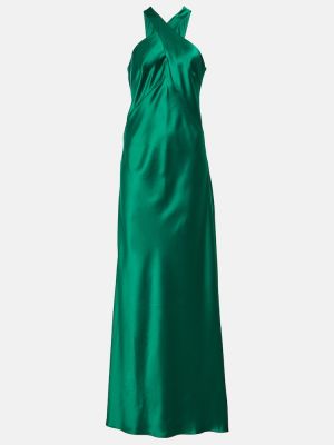 Saténové dlouhé šaty Galvan zelená