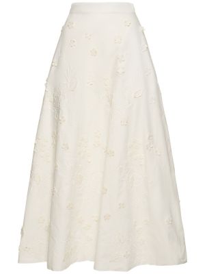 Kvetinová midi sukňa s výšivkou Elie Saab biela