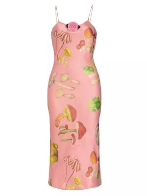 Шелковое платье в бельевом стиле с принтом Rodarte розовое
