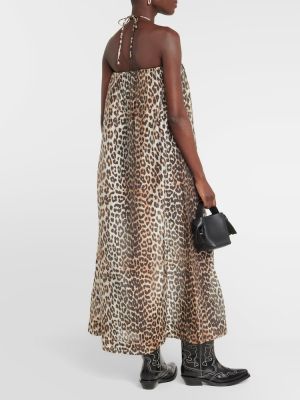 Vestito lungo con stampa leopardato Ganni