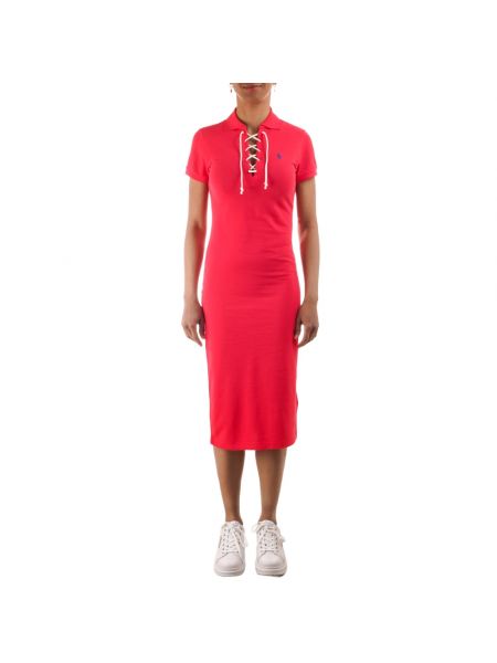 Sukienka midi z krótkim rękawem Ralph Lauren czerwona