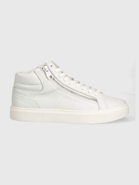Шкіряні високі кросівки на шнурівці на блискавці Calvin Klein білі