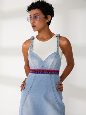 Однотонное платье мини с v-образным вырезом Versace Jeans Couture