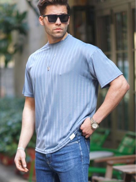 Oversized pruhované tričko Madmext modrá