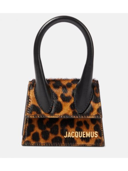 Geantă shopper cu imagine cu model leopard Jacquemus maro