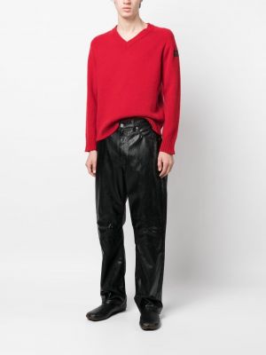 Dzianinowy sweter z dekoltem w serek Raf Simons czerwony