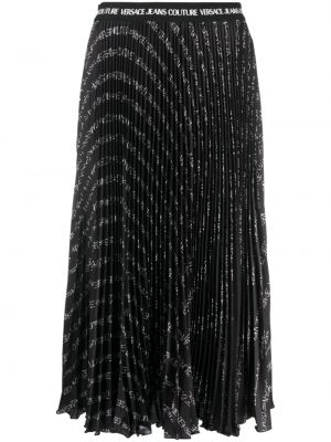 Fustă din denim cu imagine plisată Versace Jeans Couture negru
