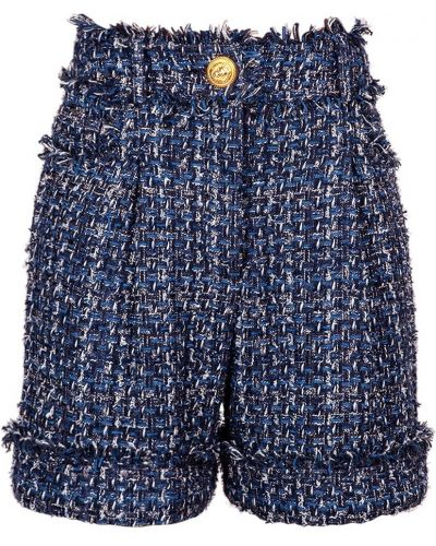 Pantaloni scurți din denim din bumbac din tweed Balmain albastru