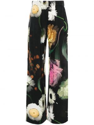 Ravne hlače s cvetličnim vzorcem s potiskom Stine Goya črna