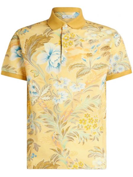 Raštuota gėlėta medvilninė polo marškinėliai Etro geltona