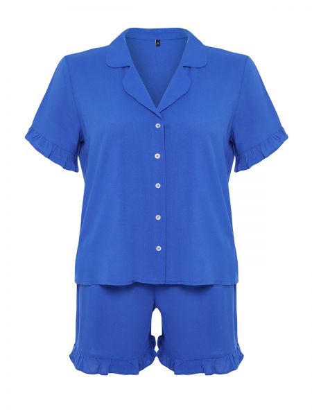 Плетена риза с волани Trendyol синьо