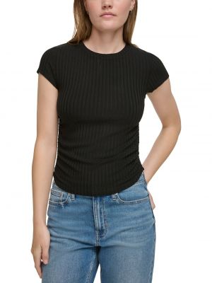 Кроп-топ с рюшами с коротким рукавом Calvin Klein Jeans черный
