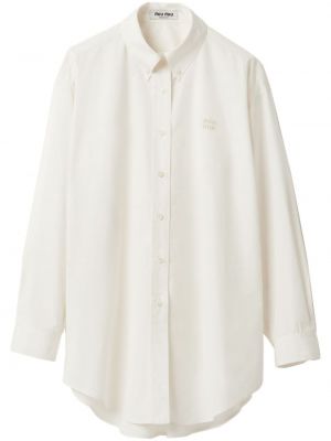 Bombažna srajca z vezenjem Miu Miu bela