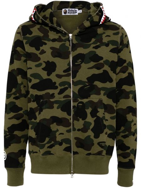 Baskılı pamuklu hoodie A Bathing Ape® yeşil