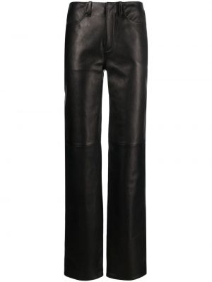 Usnjene ravne hlače Alexander Wang črna