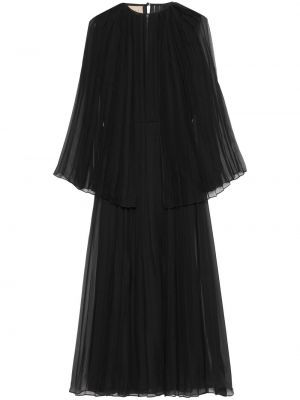 Плисирана копринена коктейлна рокля Gucci черно