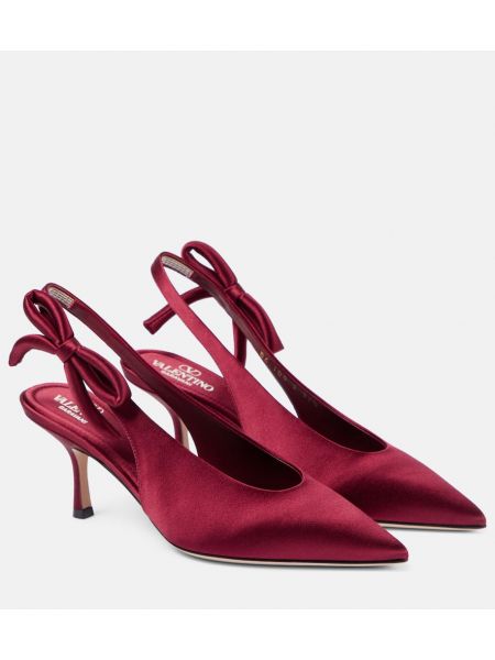 Pantofi cu toc din satin slingback Valentino Garavani roșu