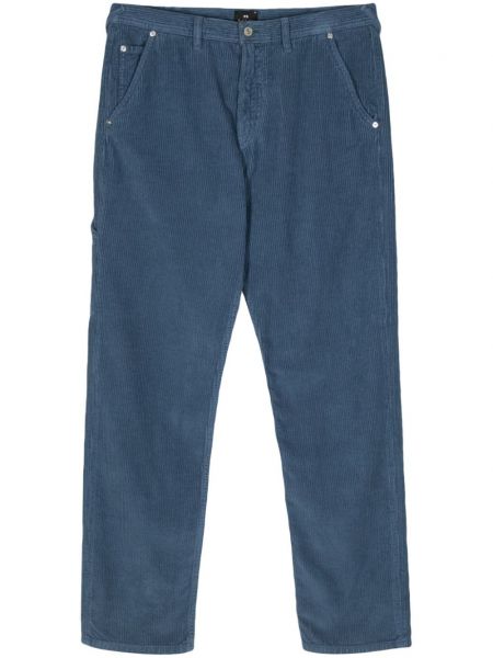 Ravne hlače iz rebrastega žameta Ps Paul Smith modra