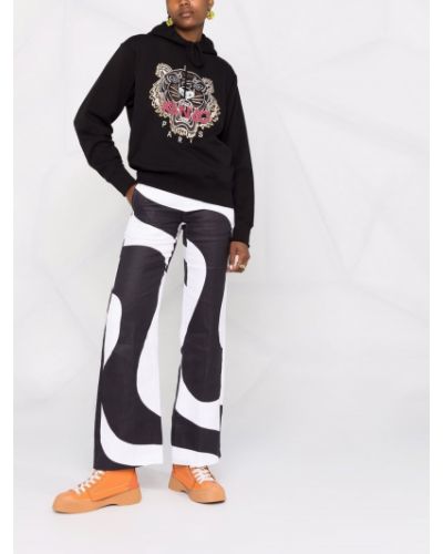 Sudadera con capucha con bordado con rayas de tigre Kenzo negro
