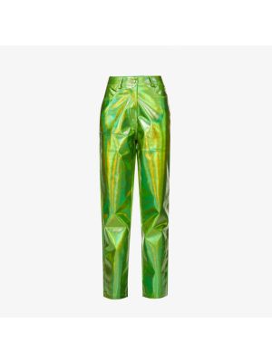 Кожаные прямые брюки с высокой талией из искусственной кожи Amy Lynn зеленые