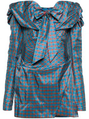 Koktejl obleka s karirastim vzorcem Vivienne Westwood modra