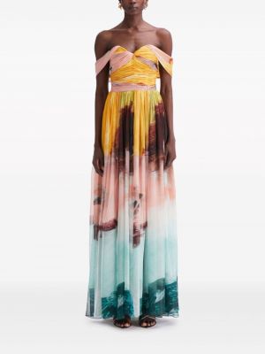 Robe de soirée en chiffon à imprimé à motifs abstraits Oscar De La Renta