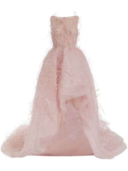 Vakarinė suknelė su plunksnomis Marchesa rožinė
