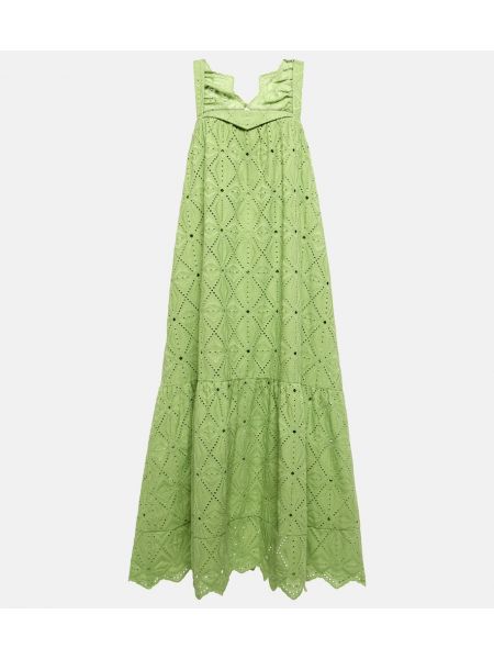 Bavlnené dlouhé šaty s výšivkou Dorothee Schumacher zelená