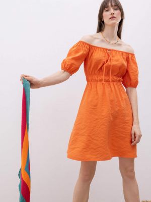 Мини рокля с къс ръкав от модал с буфан ръкави Defacto оранжево