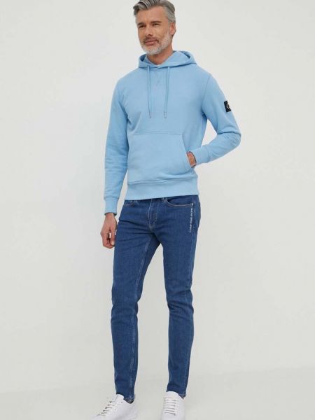 Bluza z kapturem bawełniana Calvin Klein Jeans niebieska
