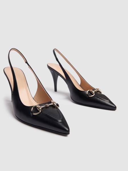 Кожени полуотворени обувки с отворена пета Gucci черно