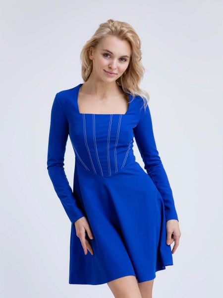 Платье мини из вискозы ромашка синее