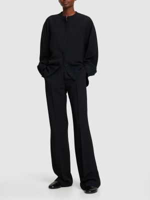 Pantaloni cu talie joasă din viscoză din crep Jil Sander negru