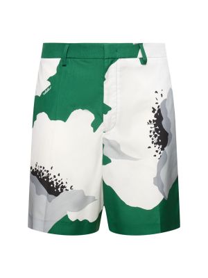 Bombažne kratke hlače s cvetličnim vzorcem s potiskom Valentino zelena