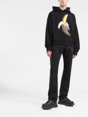 Kokvilnas kapučdžemperis ar apdruku Palm Angels melns