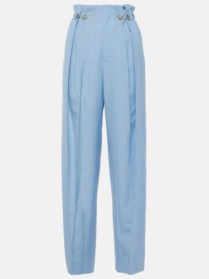 Μάλλινο παντελόνι με ίσιο πόδι σε φαρδιά γραμμή Victoria Beckham μπλε