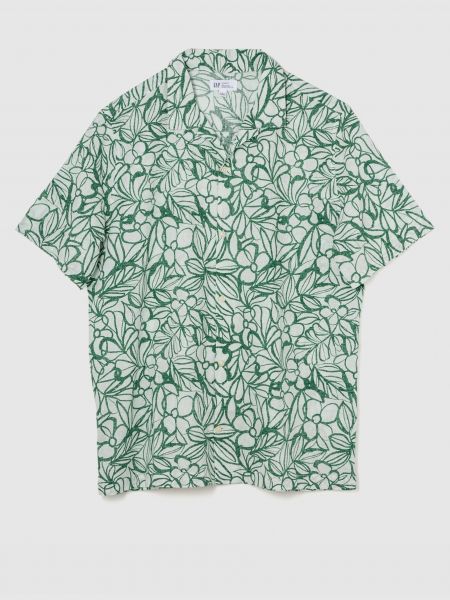Lněná košile s krátkými rukávy Gap zelená