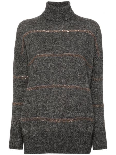 Πλεκτός μακρύ πουλόβερ με παγιέτες Brunello Cucinelli γκρι