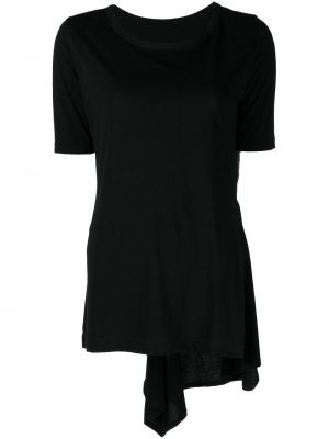 Černé drapované bavlněné tričko Yohji Yamamoto