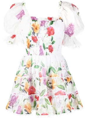 Květinové bavlněné mini šaty s potiskem Charo Ruiz Ibiza - bílá