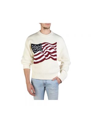 Sweter z długim rękawem z okrągłym dekoltem bawełniany Tommy Hilfiger biały