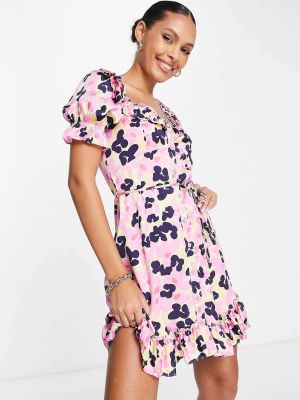 Платье мини с рюшами French Connection розовое