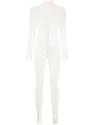 Жакардов прозрачен гащеризон Atu Body Couture бяло