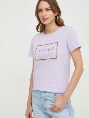 Памучна тениска Armani Exchange виолетово