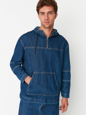 Oversize džinsa krekls ar kapuci Trendyol zils