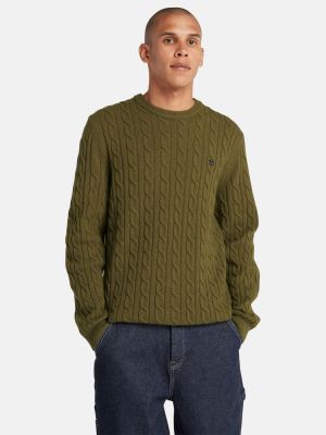 Шерстяной свитер с круглым вырезом Timberland зеленый