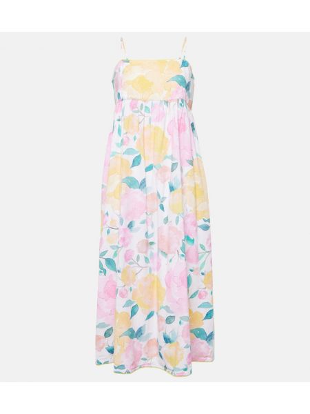 Květinové bavlněné lněné midi šaty Juliet Dunn