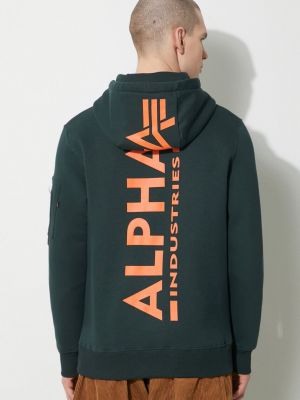 Bluza z kapturem z nadrukiem Alpha Industries zielona